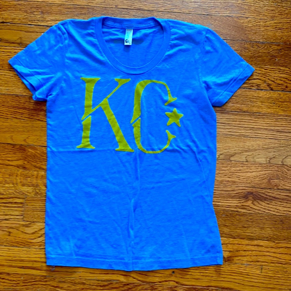 Ladies normal human fitted KC tee blue/gold